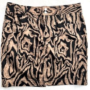 Chaps Four Pocket Black and Brown Animal Print Mini Skirt, Size 12P